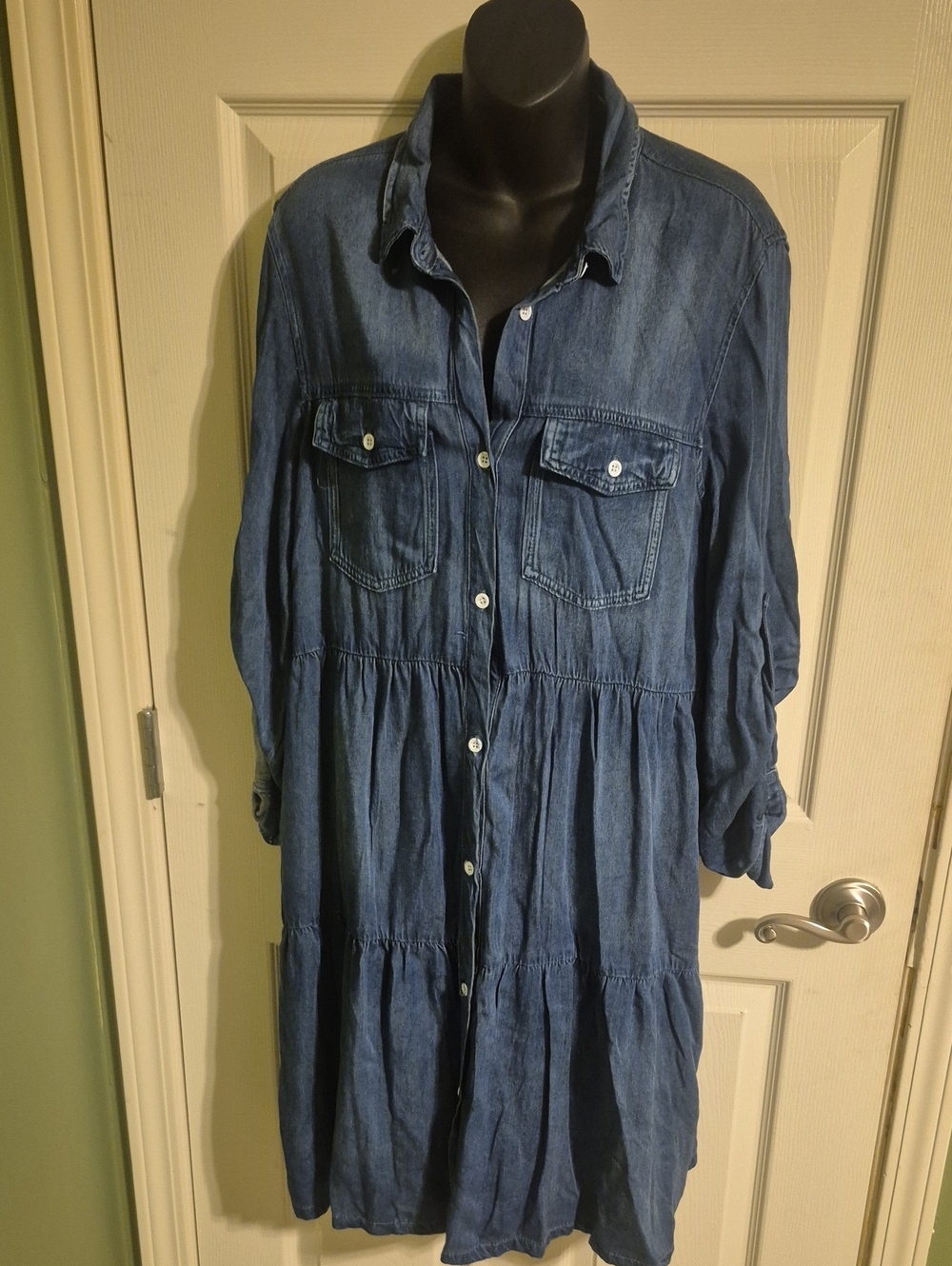 Velvet Heart Denim Tiered Shirt Dress - Blue